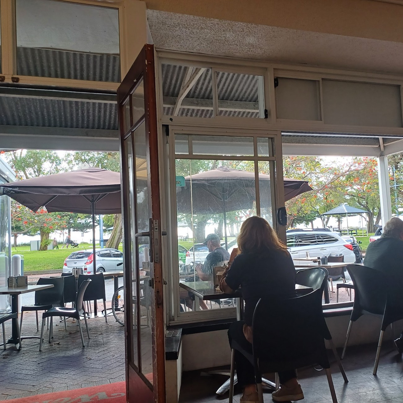 Inside Lu Lu's Cafe looking out to the Rockingham foreshore